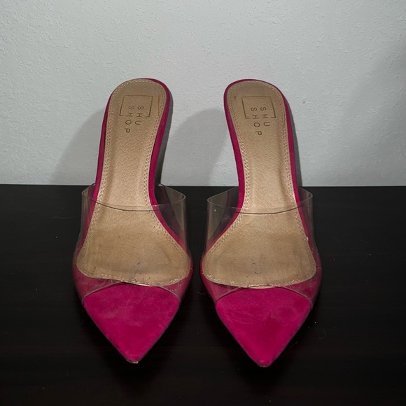 Neon Pink Heels with clear strap - Picture 2 of 5